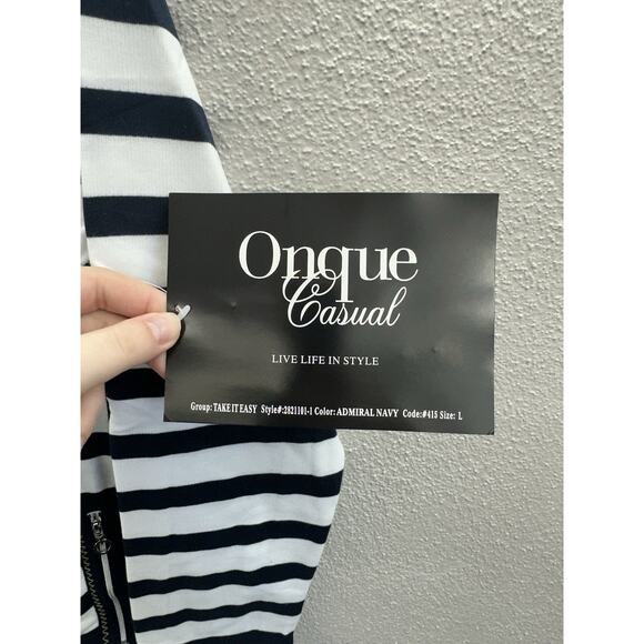 Onque Casuals Womens Jacket Size Large Navy Striped Long Sleeve Zip Up NWTs - Picture 3 of 11